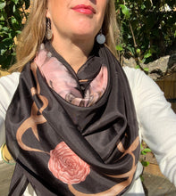 Load image into Gallery viewer, Scarf in 100% Silk - Pink pheasants in black - By Geijer