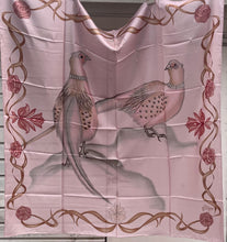 Load image into Gallery viewer, Scarf in 100% Silk - Pink pheasants in light powder pink - By Geijer