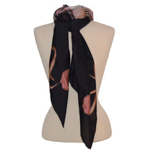 Load image into Gallery viewer, Scarf in 100% Silk - Pink pheasants in black - By Geijer