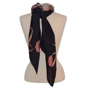 Scarf in 100% Silk - Pink pheasants in black - By Geijer