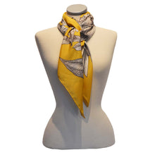 Load image into Gallery viewer, Scarf in 100% Silk - The Signature Collection - Hummingbirds and flowers in mustard yellow - By Geijer