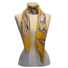 Load image into Gallery viewer, Scarf in 100% Silk - The Signature Collection - Hummingbirds and flowers in mustard yellow - By Geijer