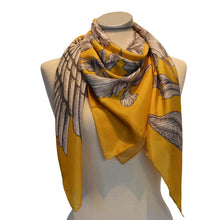 Load image into Gallery viewer, Scarf in 100% Silk - The Signature Collection - Hummingbirds and flowers in mustard yellow - By Geijer