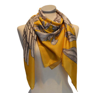 Scarf in 100% Silk - The Signature Collection - Hummingbirds and flowers in mustard yellow - By Geijer