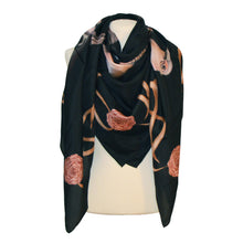 Load image into Gallery viewer, Scarf in 100% Silk - Pink pheasants in black - By Geijer